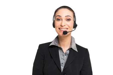 Businesswoman talking through an headsetの写真素材