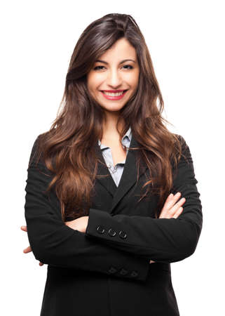 Smiling business woman isolated on whiteの写真素材