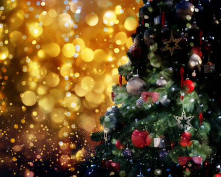Christmas tree against a glittery luminous backgroundの写真素材