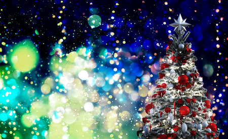 Christmas tree against a glittery luminous backgroundの写真素材