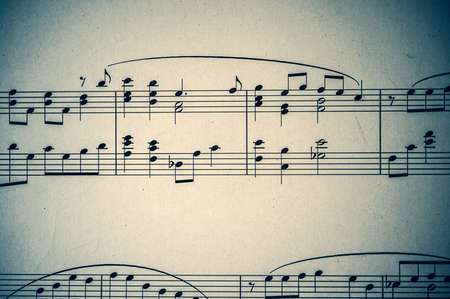 Music piano sheet closeup shot, grungy post processingの写真素材