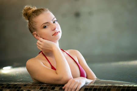 Woman relaxing in a beauty farmの写真素材