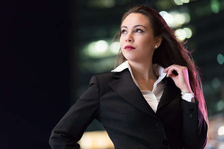 Smiling businesswoman outdoorの写真素材