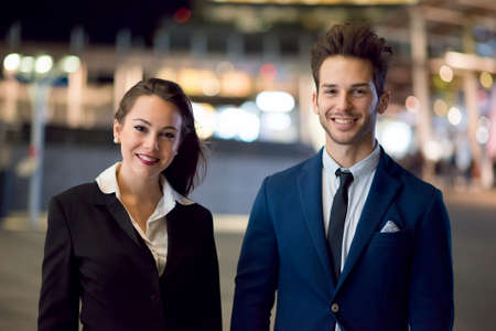 Business people team at nightの写真素材