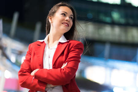 Smiling businesswoman outdoorの写真素材