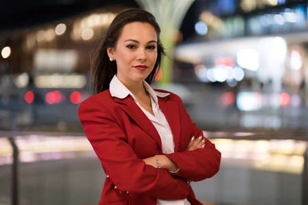 Smiling businesswoman outdoorの写真素材