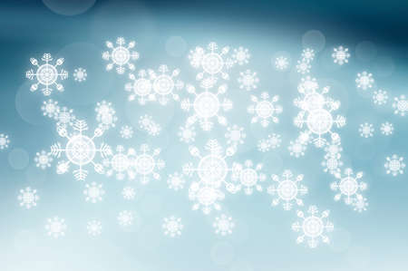 Blue abstract background. white light and snowflakes bokeh for Christmas new year blurred beautiful shiny lights use wallpaper backdrop and your product.の写真素材