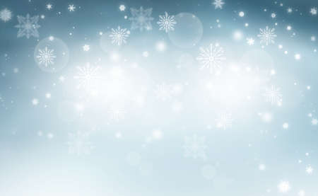 Blue abstract background. white light and snowflakes bokeh for Christmas new year blurred beautiful shiny lights use wallpaper backdrop and your product.の写真素材
