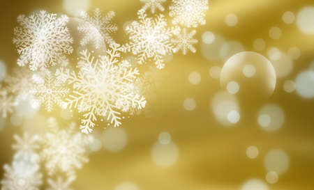 Gold brown abstract background. white light and snowflakes bokeh winter for Christmas new year blurred beautiful shiny lights use for card banner wallpaper backdrop and your product.の写真素材