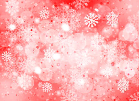Red abstract background. white light and snowflakes bokeh winter for Christmas new year blurred beautiful shiny lights use for card banner wallpaper backdrop and your product.の写真素材