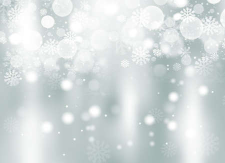 Gray abstract background. white light and snowflakes bokeh winter for Christmas new year blurred beautiful shiny lights use for card banner wallpaper backdrop and your product.の写真素材