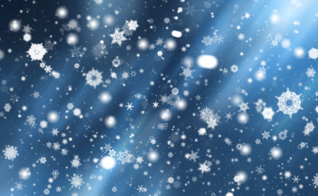 abstract background. white light and snowflakes bokeh winter for Christmas new year blurred beautiful shiny lights use for card banner wallpaper backdrop and your product.の写真素材