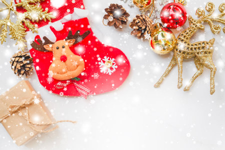 Christmas, new year card template background texture on wood and frame with snowflakes. winter season concept.の写真素材