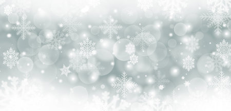 Gray abstract background. white light and snowflakes bokeh winter for Christmas new year blurred beautiful shiny lights use for card banner wallpaper backdrop and your product.の写真素材