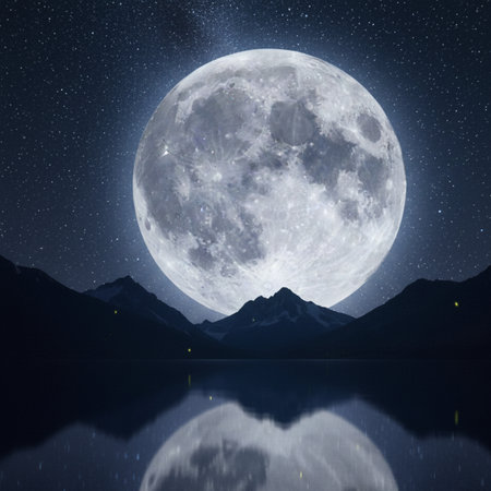 Night landscape with full moon and mountains. Elements of this image furnished by NASAの素材