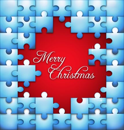 	Stylized Christmas vector background with the puzzle overlayのイラスト素材