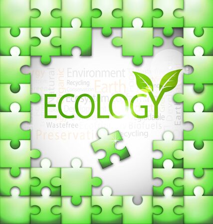 Design of ecology-related tag cloud puzzle vector illustrationのイラスト素材