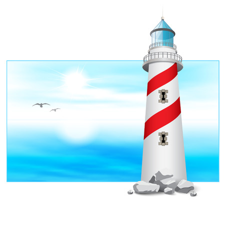 Lighthouse tower landscape panorama illustrationのイラスト素材