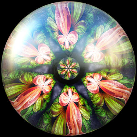 3D rendering of glossy button with colorrful ornament embellishmentの写真素材