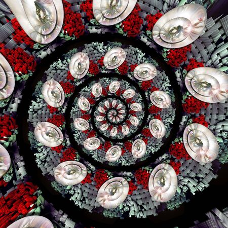3D rendering magic spiral artwork with weave fractal and fractal buttonsの写真素材