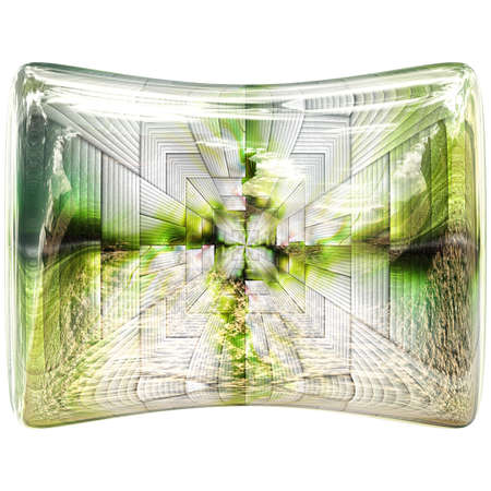3D Glossy pillow button with colorful fractal ornament embellishment
