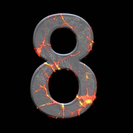 3D render of alphabet number with volcano cracks embellishmentの写真素材