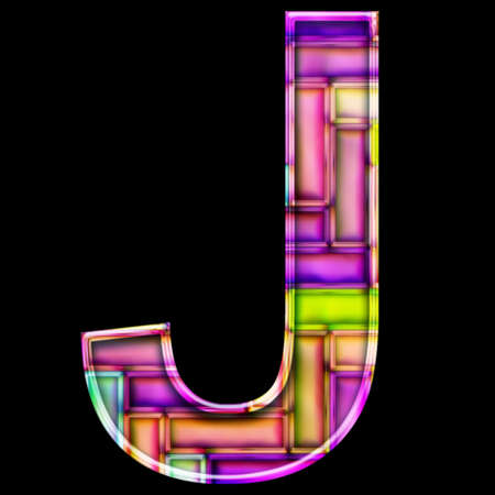 3D render of neon bricks pattern alphabet capital letterの写真素材