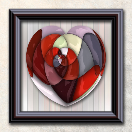 3D rendering combo artwork with puff pixels heart in elegant frame