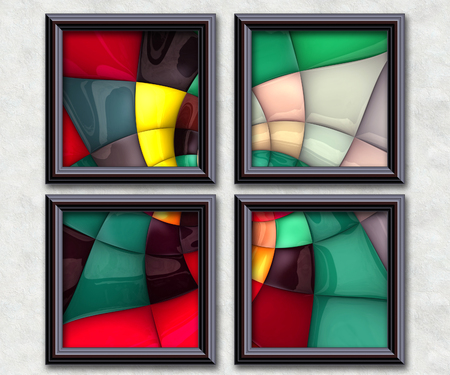 3D rendering puff pixels artwork gallery in elegant framesの写真素材