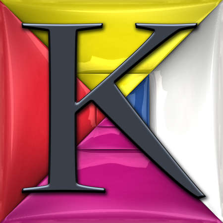 3D render of plastic alphabet capital letter on glossy pattern tileの写真素材