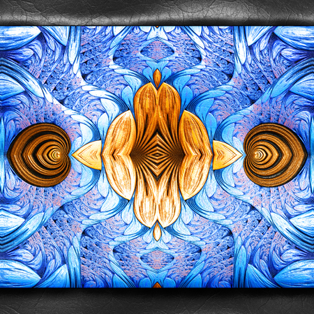 3D rendering of plastic background with embossed colorful fractal on leather