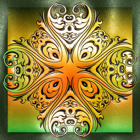 3D rendering of plastic background with embossed ornament on leatherの写真素材