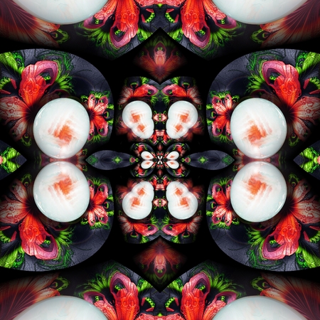 3D render of plastic background tile with embossed colorful ornament の写真素材