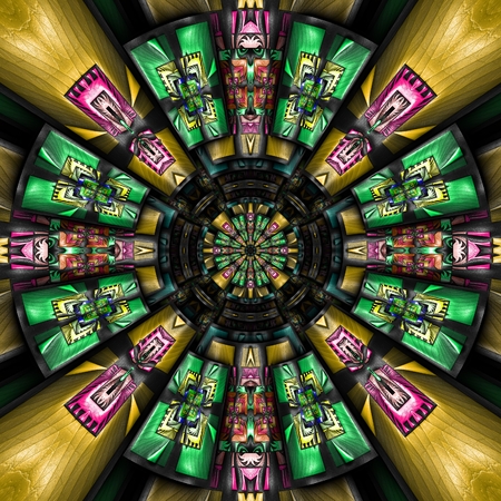 3D render of plastic background tile with embossed abstract fractal pattern on leatherの写真素材