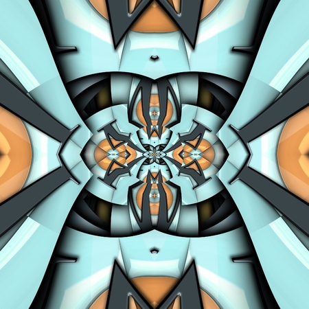 3D render of plastic background tile with embossed glossy puffs and black metal ornamentの写真素材