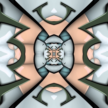 3D render of plastic background tile with embossed glossy puffs and black metal ornamentの写真素材