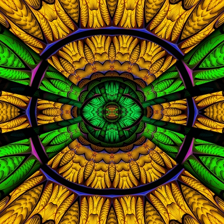 3D render of plastic background tile with embossed abstract colorful fractal patternの写真素材