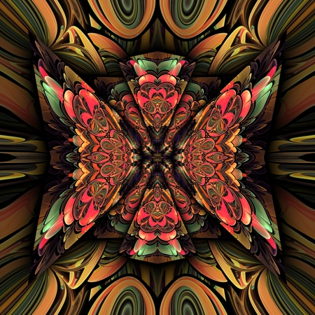 3D render of plastic background tile with embossed abstract colorful fractal patternの写真素材