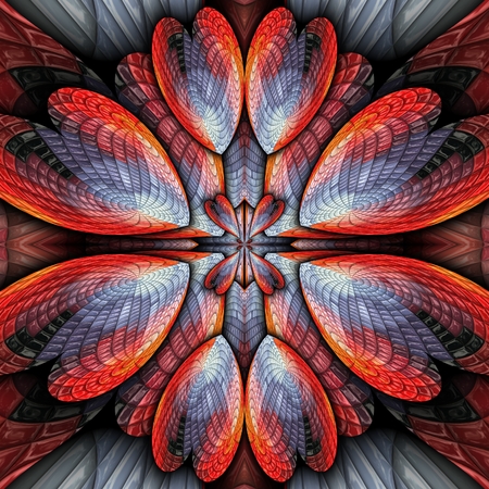 3D render of plastic puffs background tile with embossed kaleidoscope pattern ornamentの写真素材