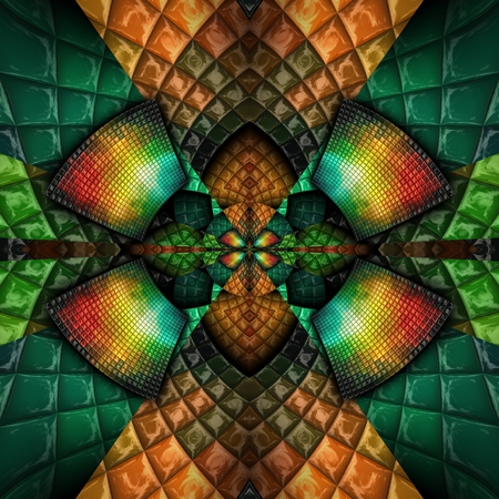 3D render of plastic puffs background tile with embossed kaleidoscope pattern ornamentの写真素材