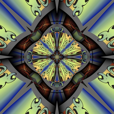3D render of plastic background seamless tile embellished with vintage colorful ornamentの写真素材