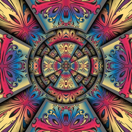 3D render of plastic background seamless tile embellished with vintage colorful ornamentの写真素材