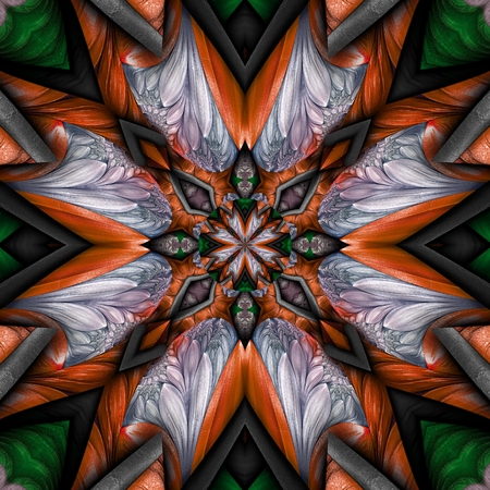 3D render of plastic background seamless tile embellished with fractal colorful ornament embossed on leatherの写真素材