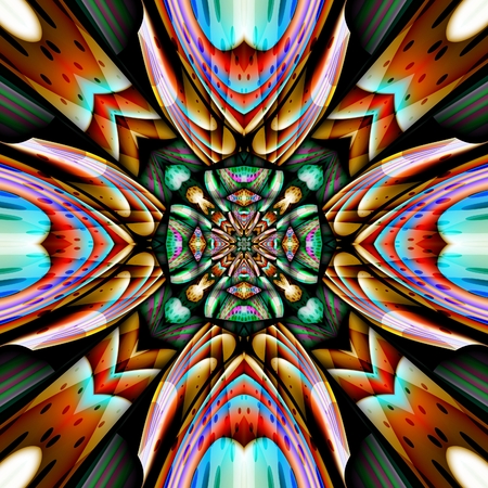 3D render of plastic background seamless tile with embossed abstract colorful pattern symmetryの写真素材