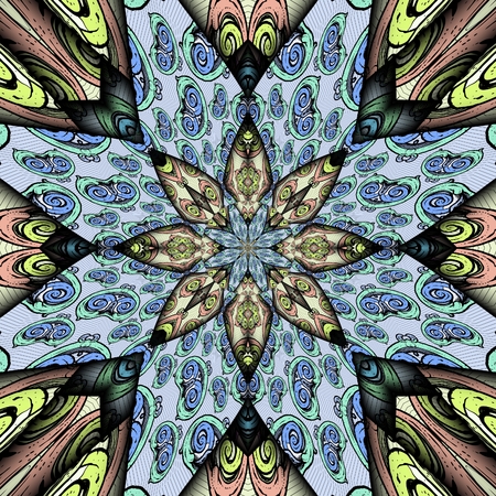 3D render of plastic background seamless tile with embossed abstract colorful pattern symmetryの写真素材