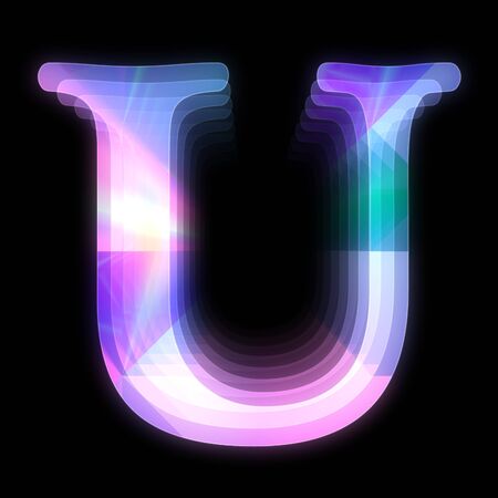 3D render of stacked rainbow alphabet capital letter on black tileの写真素材
