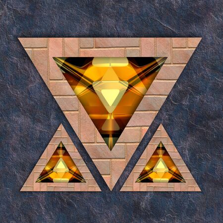 3D rendering elegant combo creative graphics artwork with bricks frame on textured wall and abstract...