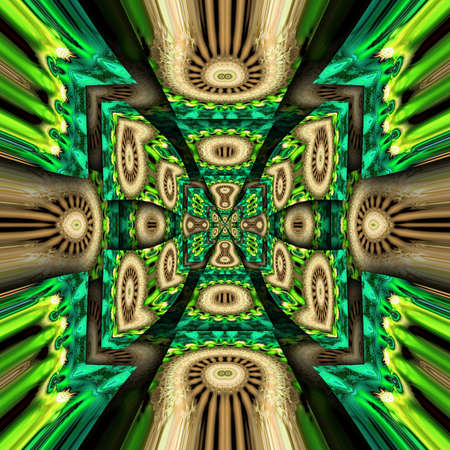 3D render of plastic background tile with embossed abstract fractal kaleidoscope on leatherの写真素材