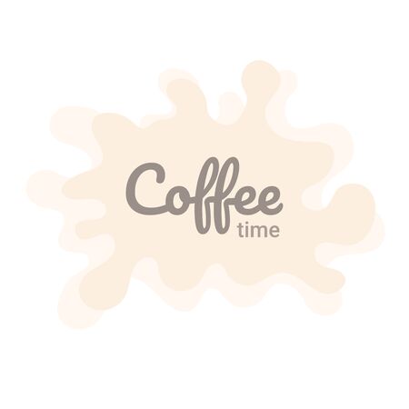 Liquid splash icon with text Coffee time, beige blot, vector illustration, isolated pictogram designs with lettering for mobile app, infographics, packaging, shop menu, print, branding, stickerのイラスト素材