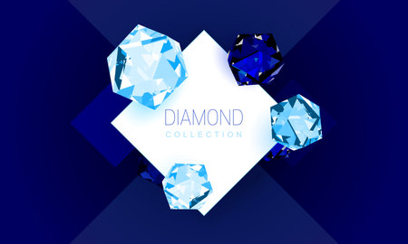 Vector shiny crystal diamonds template with brand name on dark background, jewelry geometric label, gem luxury pattern. Elegant rich symbol design for social media, shop, web, banner, promotion, adのイラスト素材